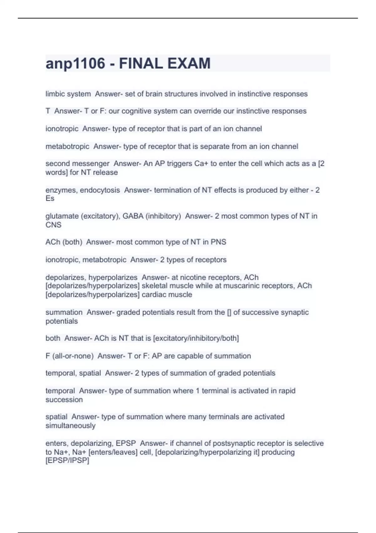anp1106 - FINAL EXAM - Anp 1106 - Stuvia US