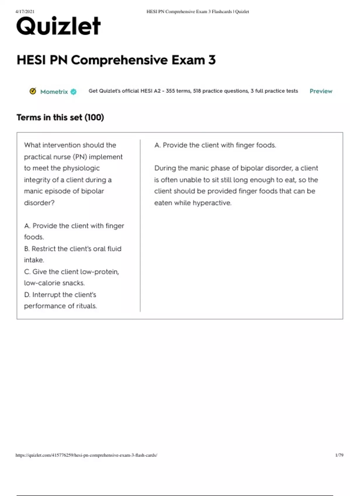 4/17/2021 HESI PN Comprehensive Exam 3 Flashcards | Quizlet https ...