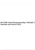BUS 4401 Unit 8 Entrepreneurship 2 Self Quiz 13 Questions and Answers 2023. 