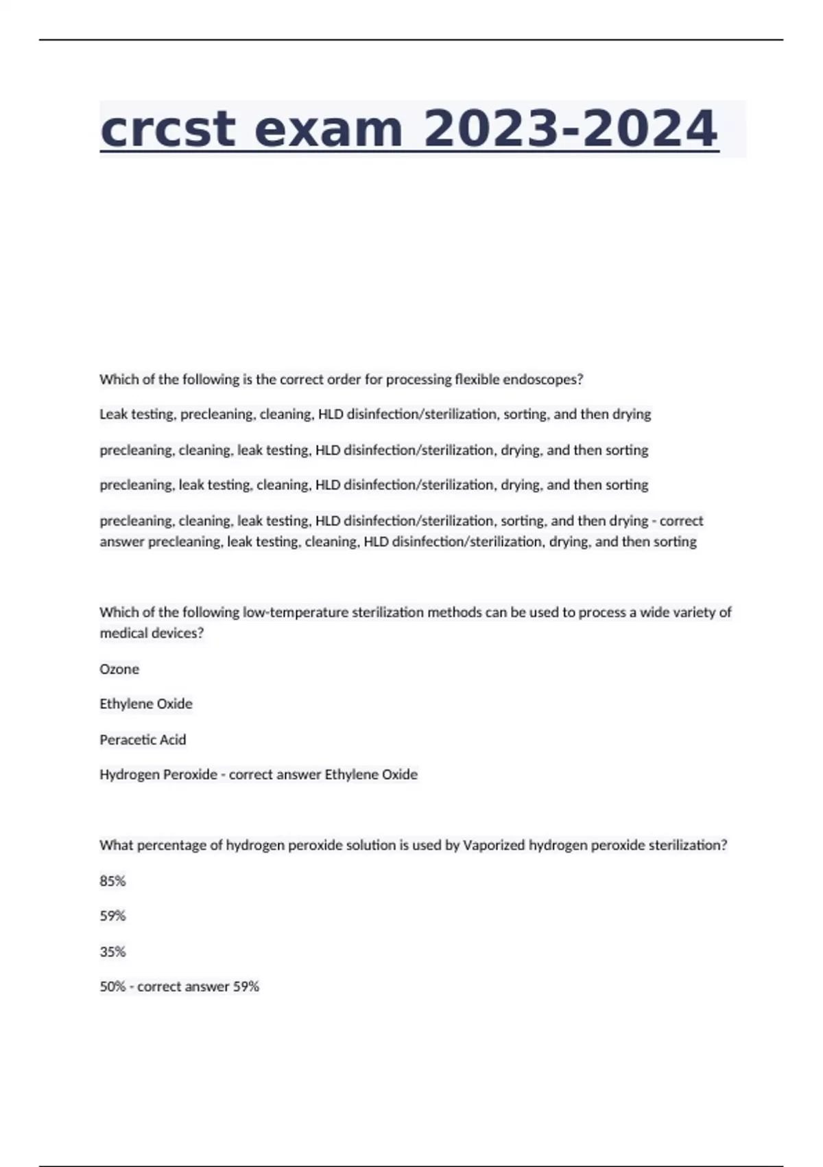 crcst exam with correct answers CRCST Stuvia US