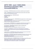 ANTH 1000 - exam 1&lpar;2023-2024&rpar; Questions & Answers 100&percnt; Correct&lpar;SCORED A&rpar;