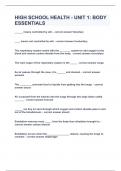 HIGH SCHOOL HEALTH - UNIT 1 BODY ESSENTIALS&vert;UPDATED&VERIFIED&vert;1005 SOLVED&vert;GUARANTEED SUCCESS