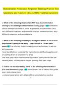 Humanitarian Assistance Response Training Practice Test Questions and Answers Latest 2023 - 2024 [100% correct answers] 