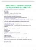 WASTE WATER TREATMENT OPERATOR  CERTIFICATION MULTIPLE EXAM TEST 2