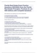 Florida Real Estate Exam Practice Questions 2023/2024 (from the Florida Real Estate Principles, Practices & Law 45th Edition) with Complete Solutions