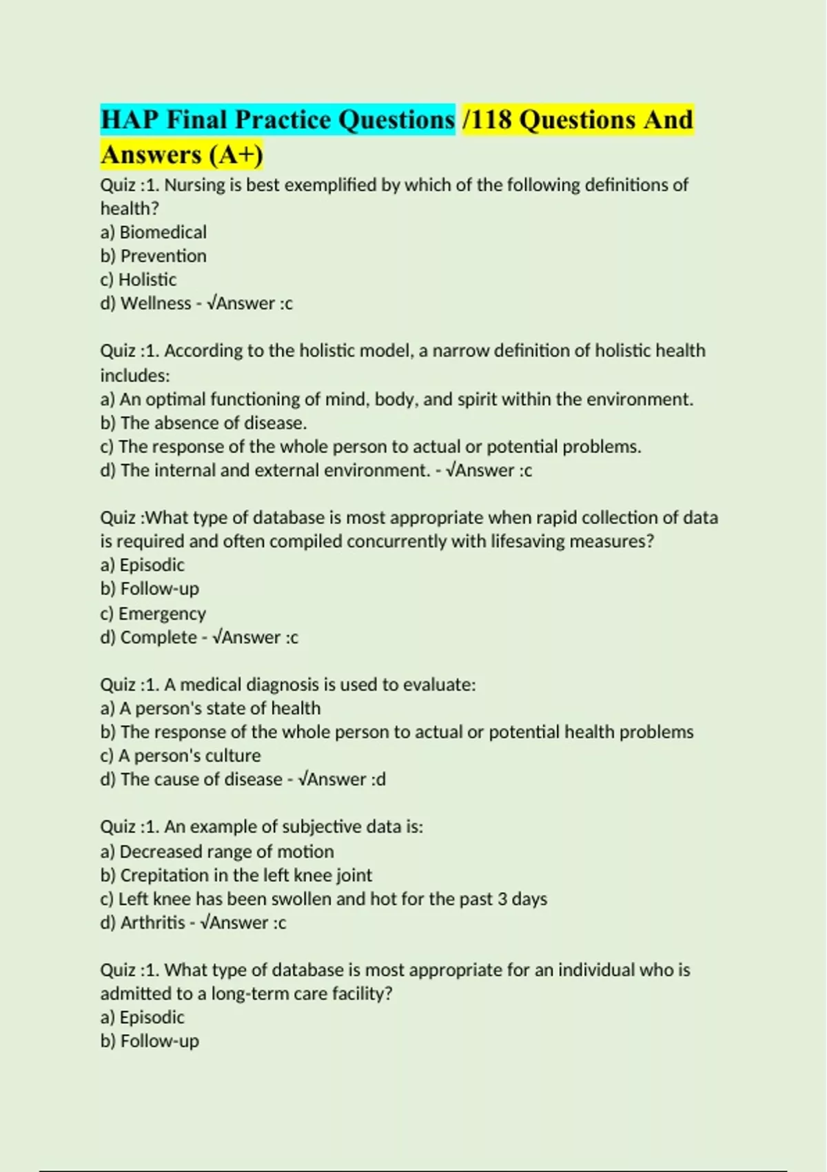 Hap final package deal (Rated A+) Stuvia US