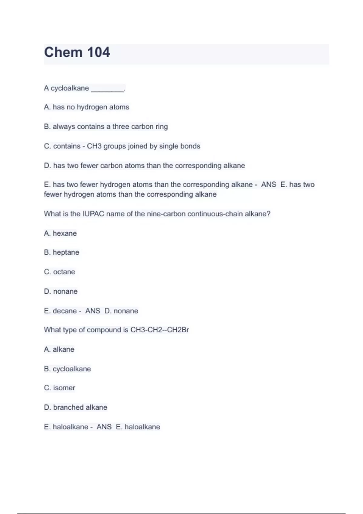 Chem 104 Exam Questions With Correct Verified Solutions 2023 - CHEM 104 ...