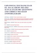 USPS POSTAL TEST BANK EXAM 421  SSA ACADEMY 2023-2024 ACTUAL EXAM 300+ QUESTIONS AND CORRECT DETAILED ANSWERS|AGRADE