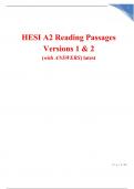 HESI A2 Reading Passages Versions 1 & 2 with verified answers 