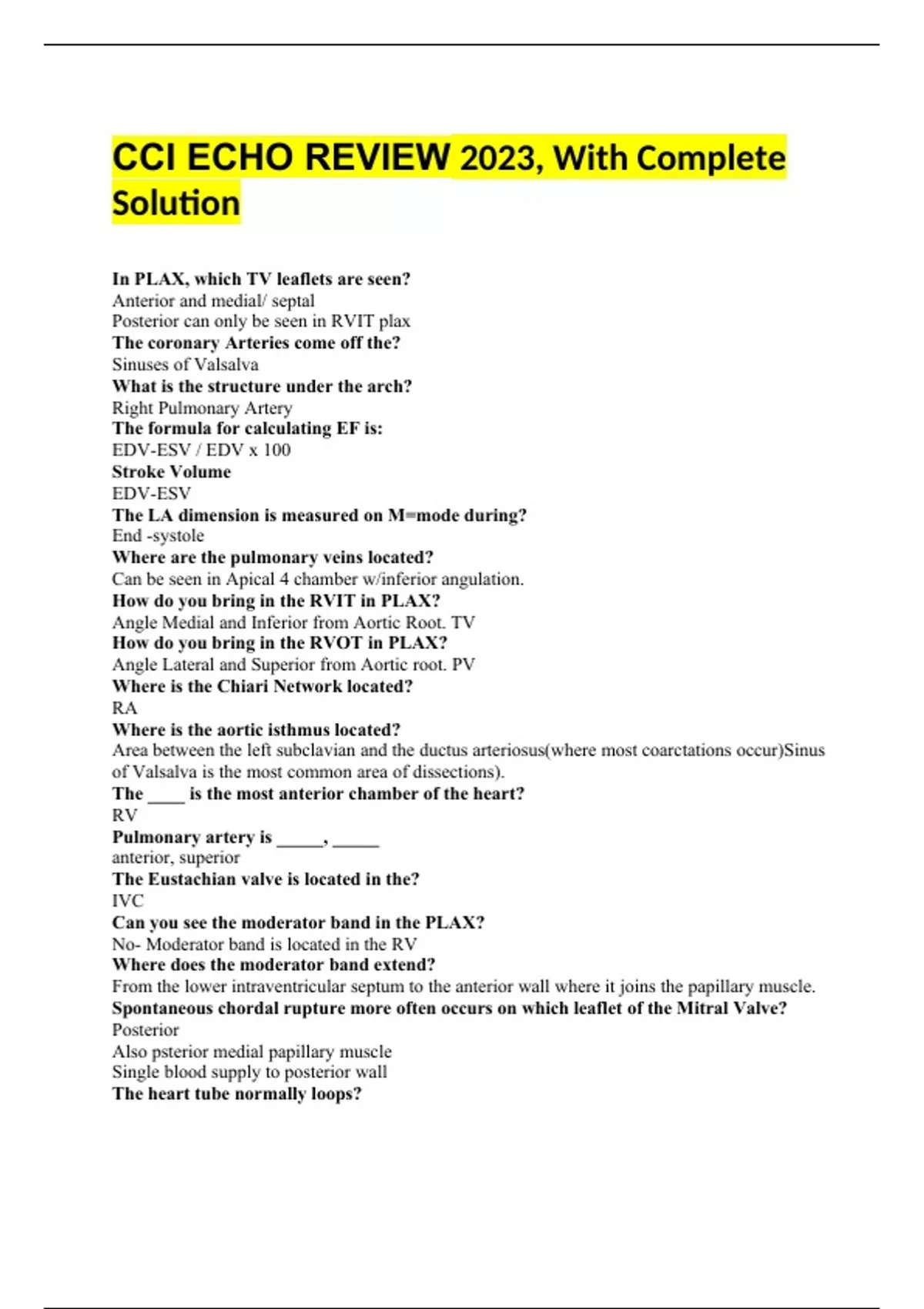 CCI ECHO REVIEW 2023, With Complete Solution CCI ECHO Stuvia US