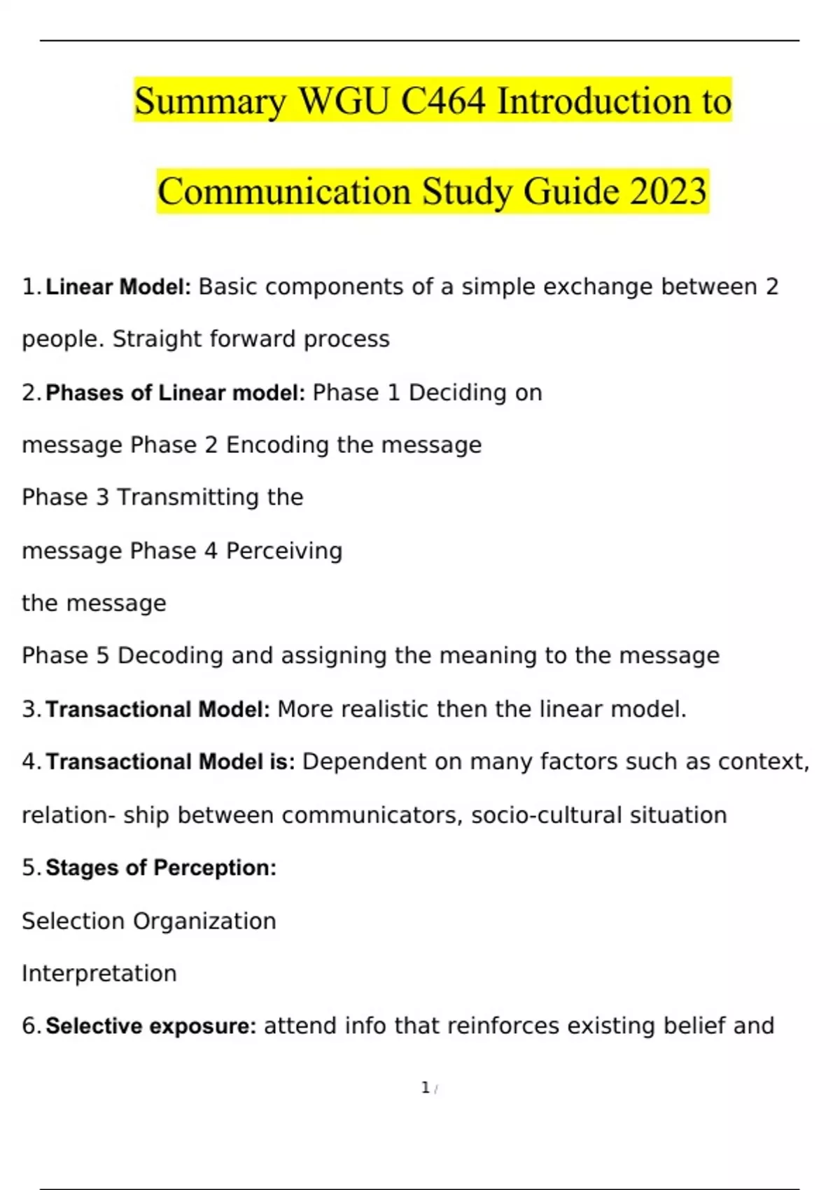 WGU C464 Intro To Communication EXAM 2023 STUDY BUNDLE PACK SOLUTION ...