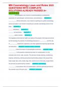 MN Cosmetology Laws and Rules 2023  QUESTIONS WITH COMPLETE  SOLUTIONS ALREADY PASSED A&plus;  VERIFIED