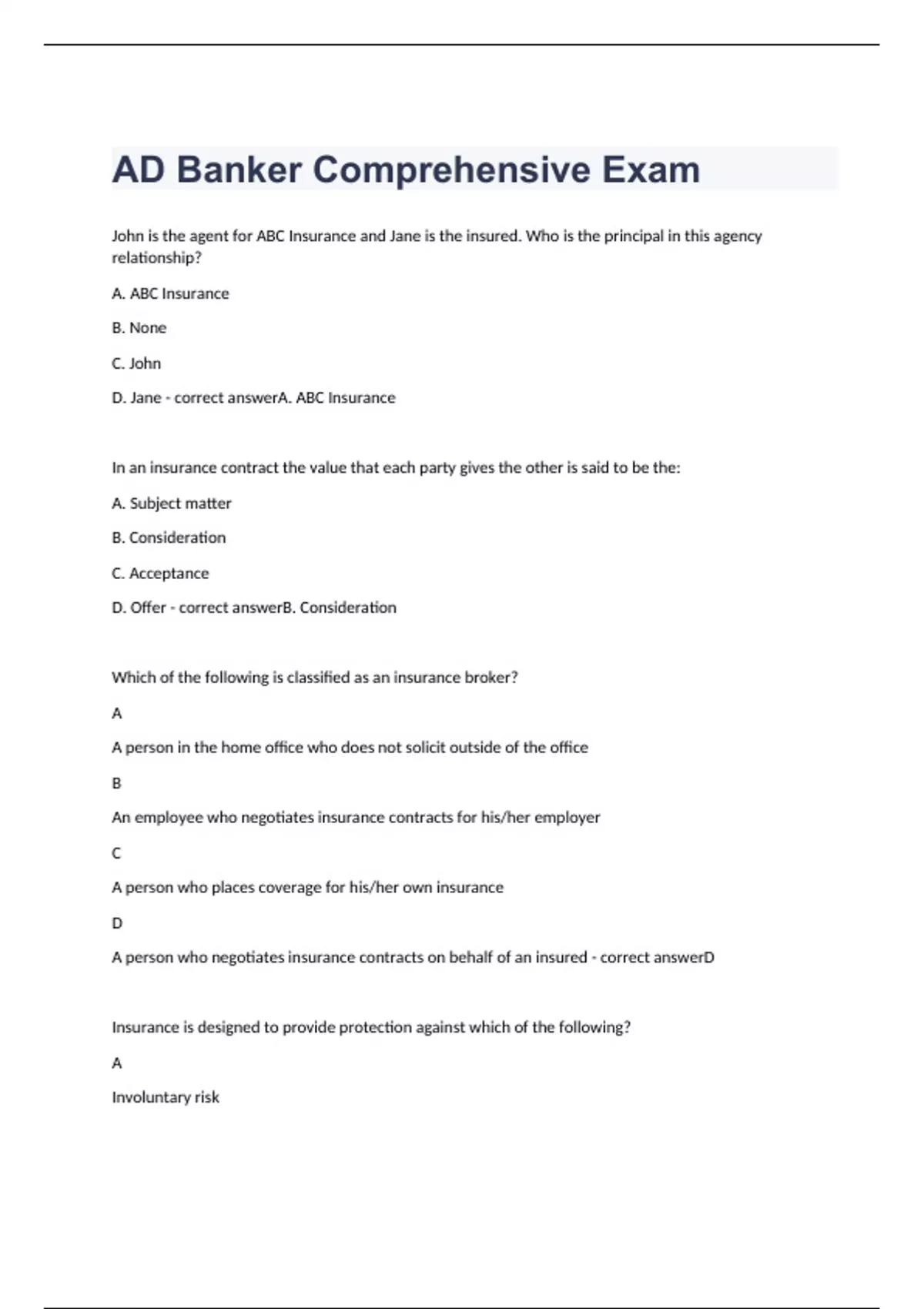 AD Banker Comprehensive exam 2023 with 100 correct answers AD BANKER