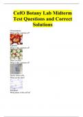 CofO Botany Lab Midterm Test Questions and Correct Solutions