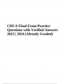 CDCA Final Exam Practice Questions With Answers | Latest Update 2023/2024 (100% Verified)