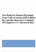 Test Bank For Human Physiology From Cells to Systems 8TH Edition By Lauralee Sherwood | Complete Chapter 1-25 (2023-2024)