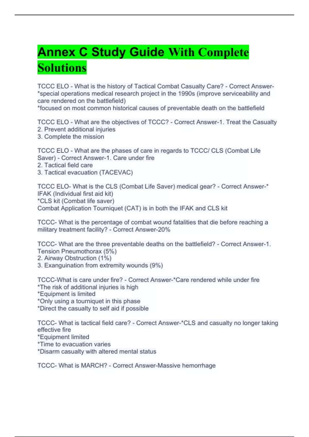 Annex C Study Guide With Complete Solutions - Annex C - Stuvia US