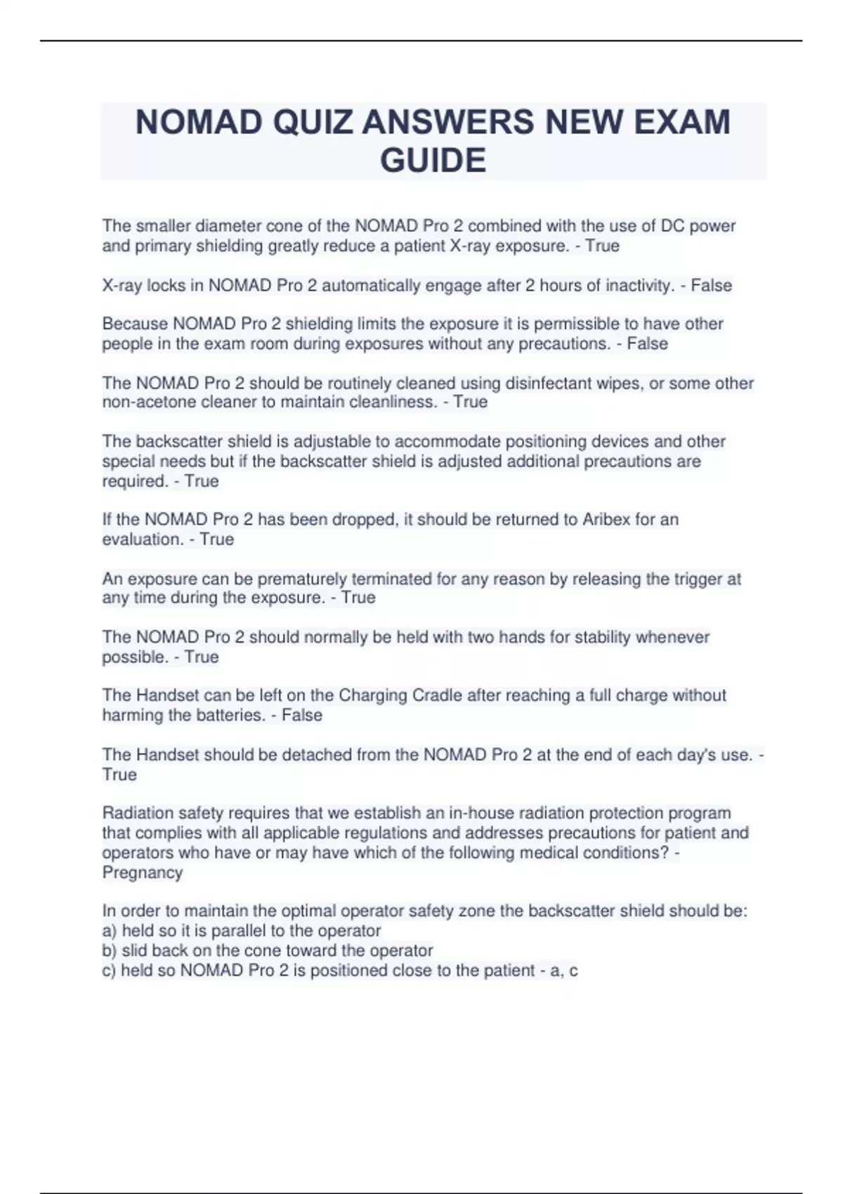 NOMAD QUIZ ANSWERS NEW EXAM GUIDE NOMAD Stuvia US