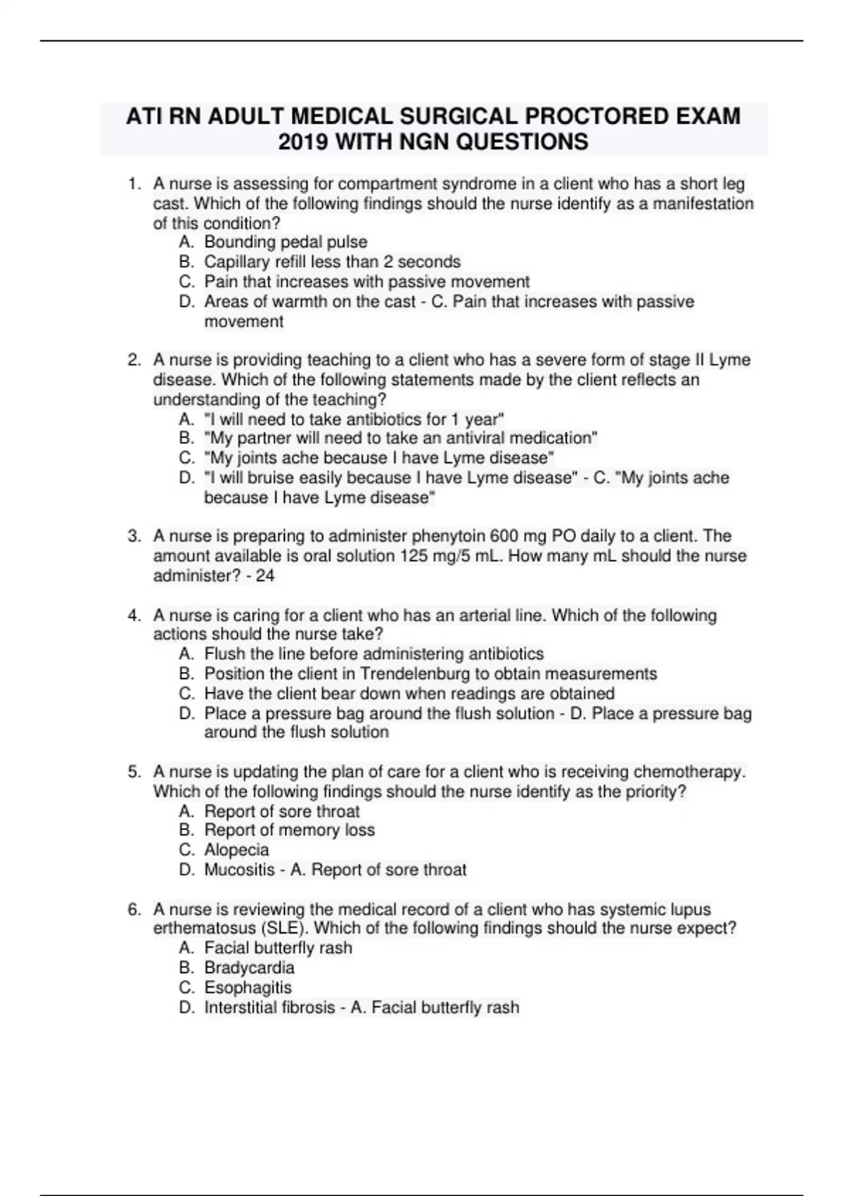 ATI RN ADULT MEDICAL SURGICAL PROCTORED EXAM 2019 WITH NGN QUESTIONS ...