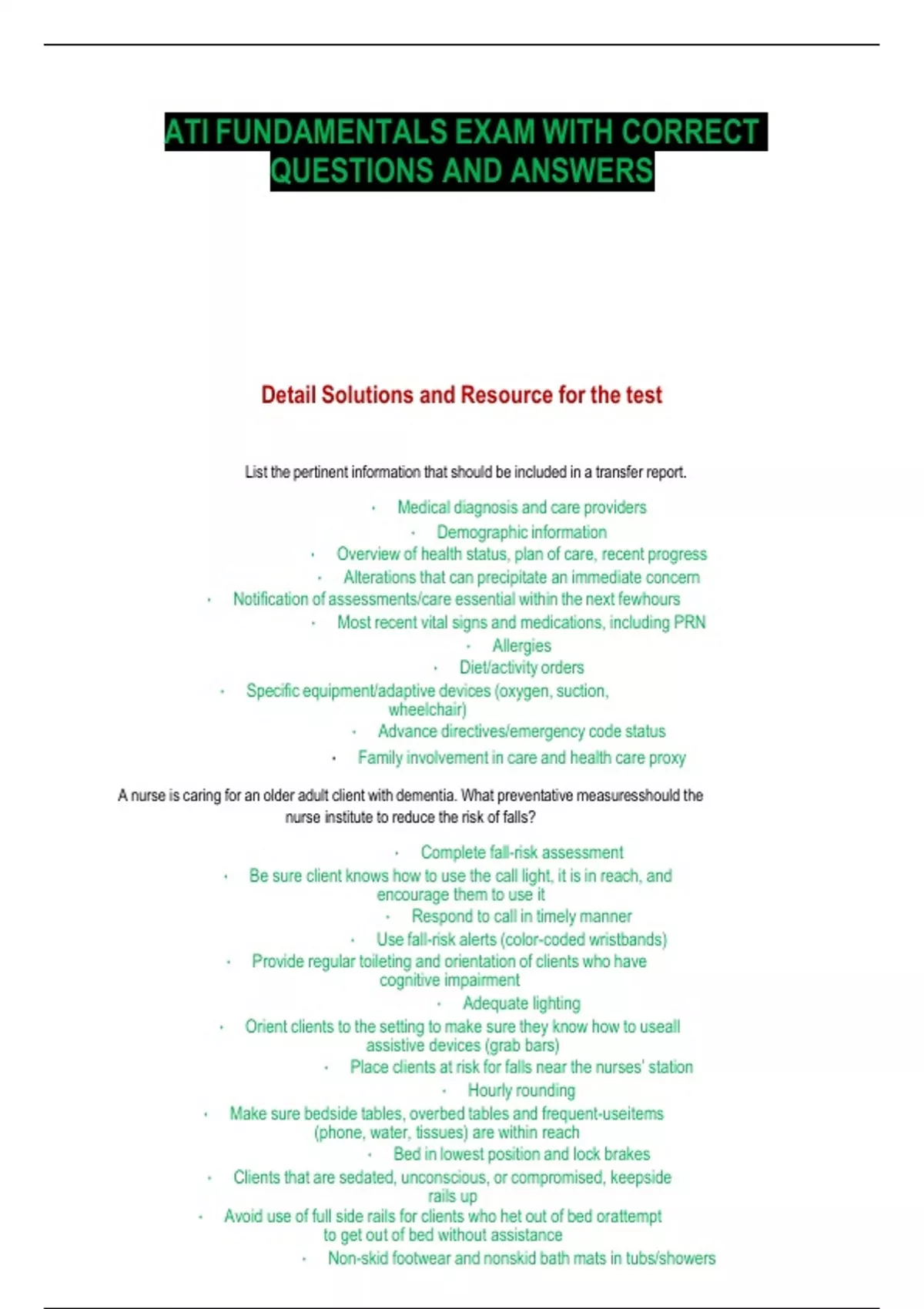 ATI FUNDAMENTALS EXAM WITH CORRECT QUESTIONS AND ANSWERS - ATI ...