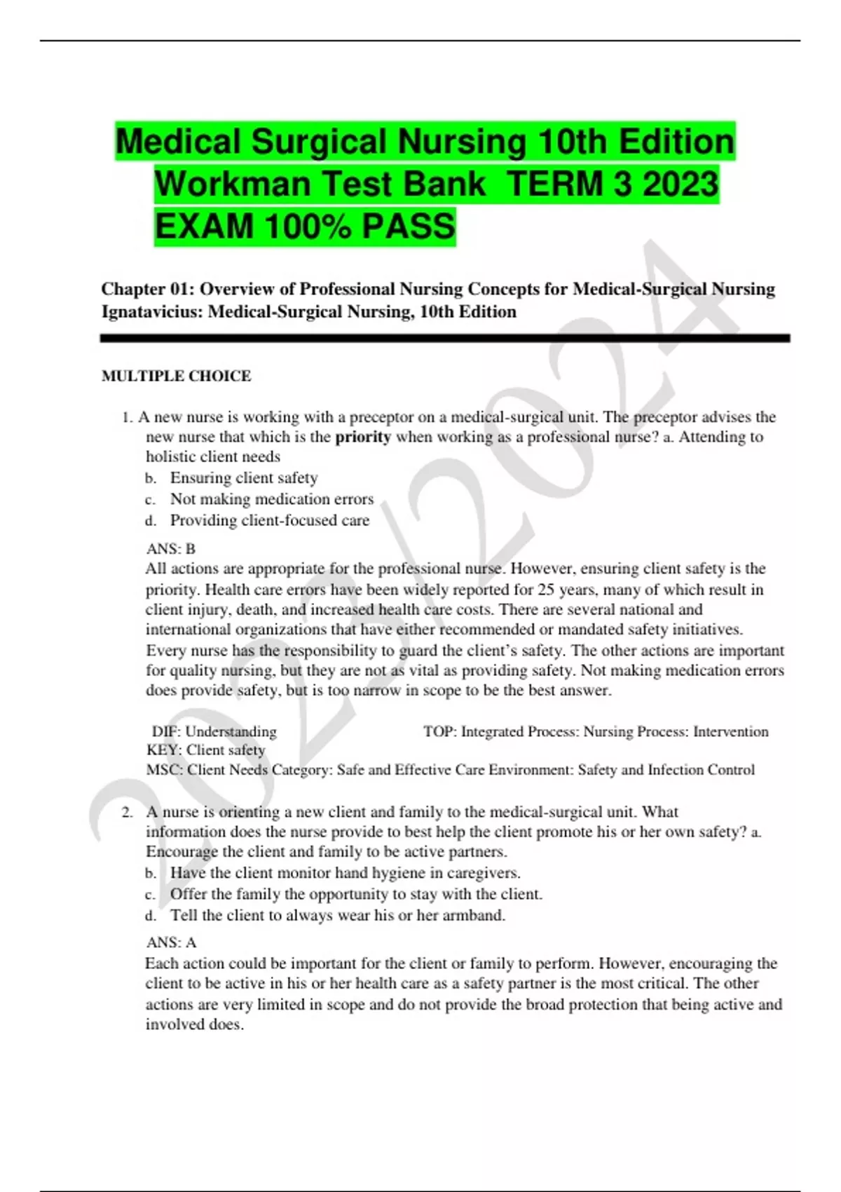 Study Guide For Medical-surgical Nursing 10th Edition Pdf