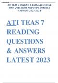 ATI TEAS 7 ENGLISH & LANGUAGE USAGE 100+ QUESTIONS AND 100% CORRECT ANSWERS 2023-2024