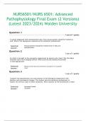 NURS6501/NURS 6501: Advanced Pathophysiology Final Exam (2 Versions)  (Latest 2023/2024) Walden University