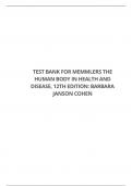 TEST BANK FOR MEMMLERS THE HUMAN BODY IN HEALTH AND DISEASE, 12TH EDITION: BARBARA JANSON COHEN