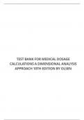 TEST BANK FOR MEDICAL DOSAGE CALCULATIONS A DIMENSIONAL ANALYSIS APPROACH 10TH EDITION BY OLSEN
