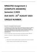 MNG3702 Assignment 1 (COMPLETE ANSWERS) Semester 2 2023 DUE DATE : 25th AUGUST 2023
