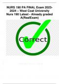 NURS 190 PA FINAL Exam 2023-2024 - Latest - Already graded A(RealExam)