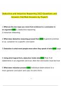 Deductive and Inductive Reasoning questions and answers latest 2023 - 2024 [100% correct answers]