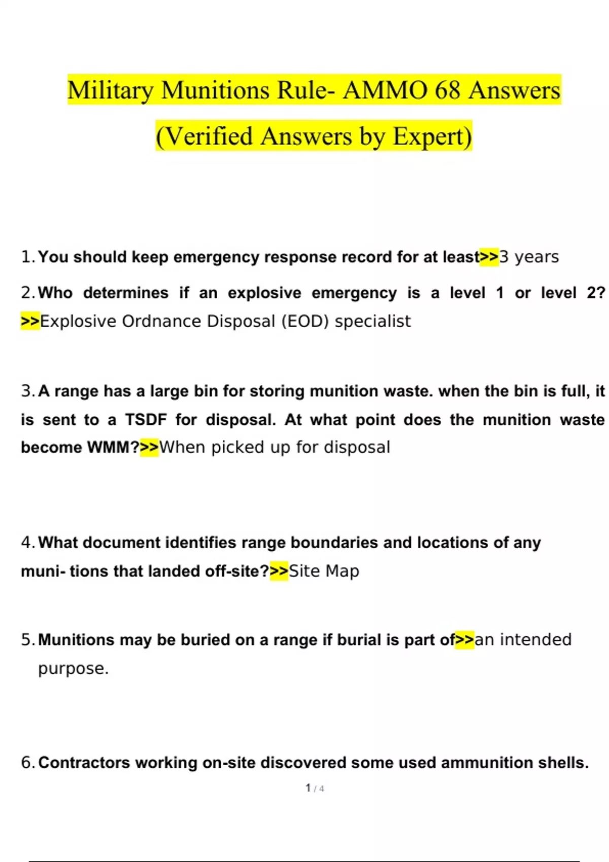 Military Munitions Rule AMMO 68 questions and answers latest [100