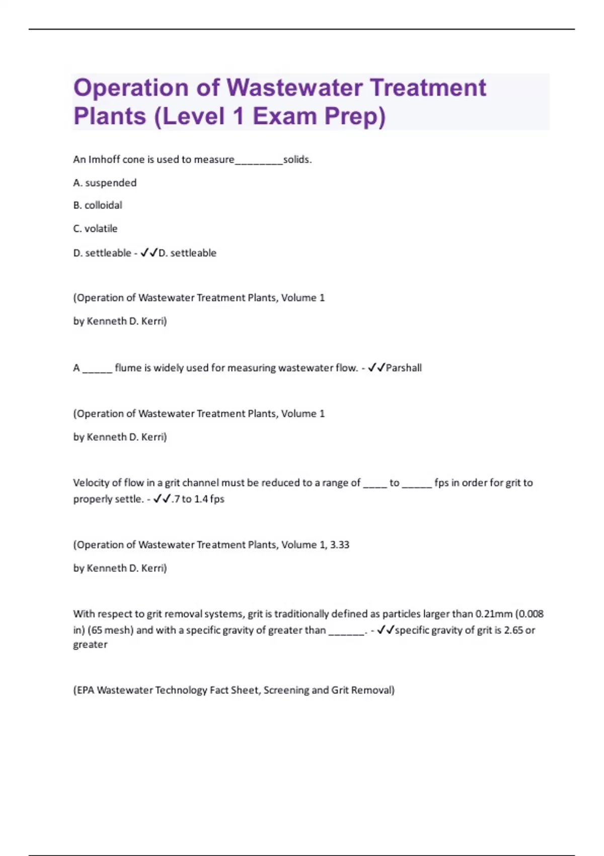 Operation of Wastewater Treatment Plants (Level 1 Exam Prep) 127