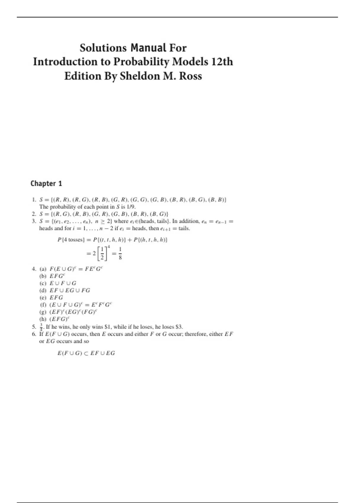 Introduction to Probability Models 12th Edition By Sheldon M. Ross ...