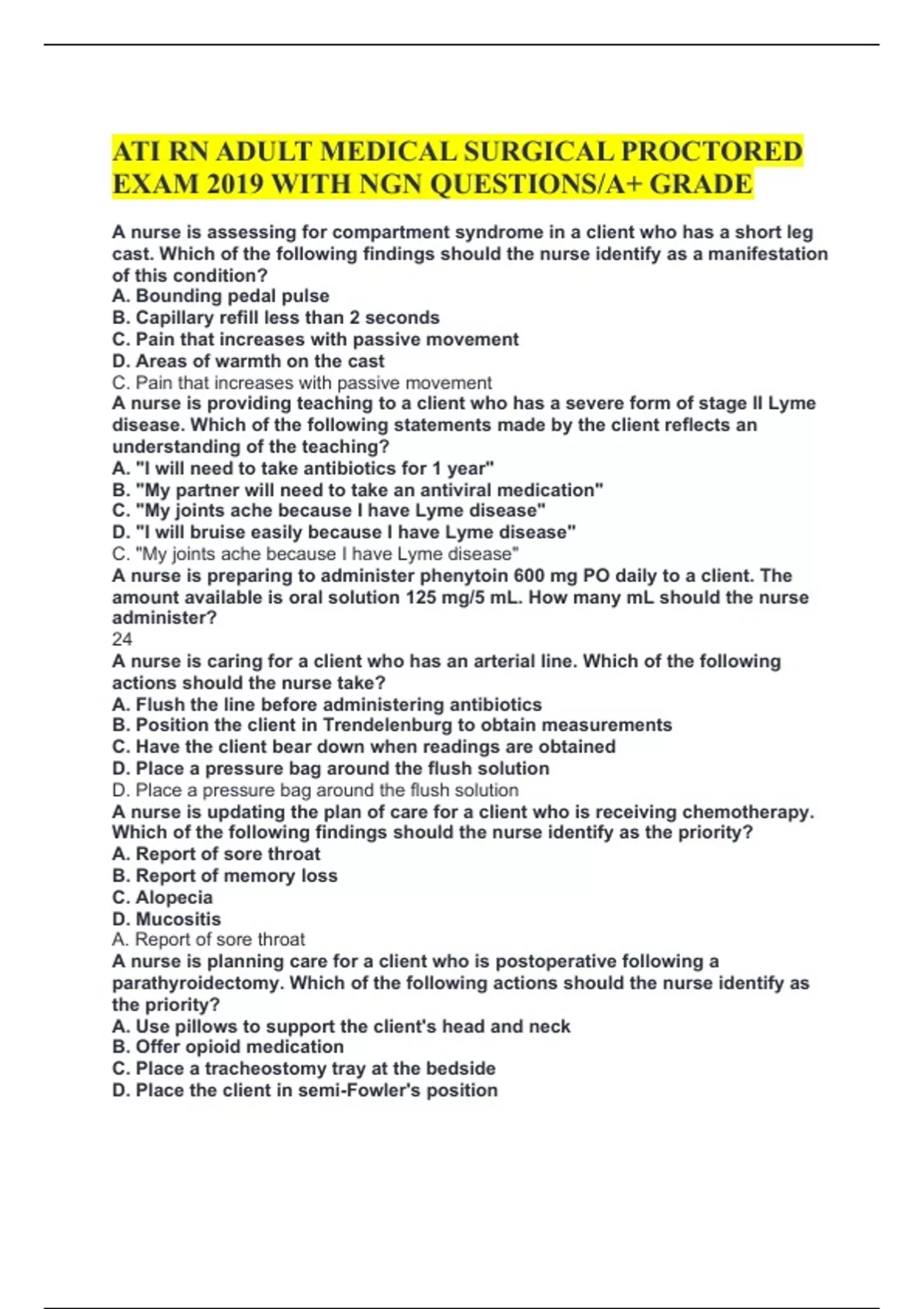 ATI RN ADULT MEDICAL SURGICAL PROCTORED EXAM 2019 WITH NGN QUESTIONS/A+ ...