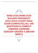 NURS 6550/NURS 6550  WALDEN UNIVERSITY  2023/2024 LATEST FINAL  EXAM (COMPLETE) ALL 100  QUESTIONS & CORRECT  VERIFIED ANSWERS  ALREADY GRADED A (BRAND  NEW!!)