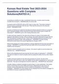 Kansas Real Estate Test 2023-2024  Questions with Complete Solutions&lpar;RATED A &rpar;