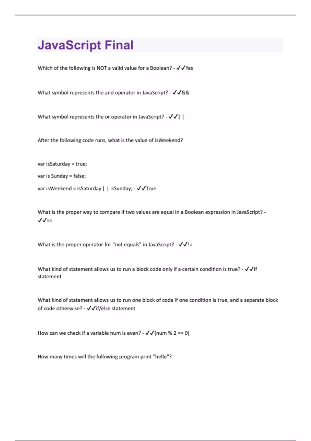 JavaScript |Questions and Answers(A+ Solution guide) - JavaScript ...