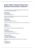 Grade 4 Water Treatment Exam Prep Questions And Answers, Graded A+