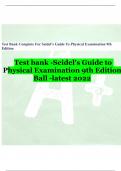 Test Bank Complete For Seidel&rsquo;s Guide To Physical Examination 9th Edition Test bank -Seidel's Guide to Physical Examination 9th Edition Ball -latest 2022 Seidel's Guide to Physical Examination 9th Edition Ball Test Bank