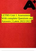 LETRS Unit 1 Assessment With complete Questions and Answers &vert; Latest 2022&sol;2023