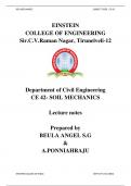 Department of Civil Engineering CE 42- SOIL MECHANICS    Lecture notes    Prepared by BEULA ANGEL S.G & A.PONNIAHRAJU   