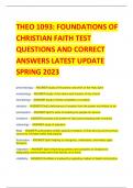 THEO 1093: FOUNDATIONS OF  CHRISTIAN FAITH TEST  QUESTIONS AND CORRECT  ANSWERS LATEST UPDATE  SPRING 2023