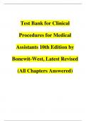 Test Bank for Clinical    Procedures for Medical    Assistants 10th Edition by    Bonewit-West&comma; Latest Revised    &lpar;All Chapters Answered&rpar;