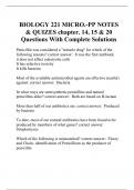 BIOLOGY 221 MICRO.-PP NOTES & QUIZES chapter. 14, 15 & 20 Questions With Complete Solutions