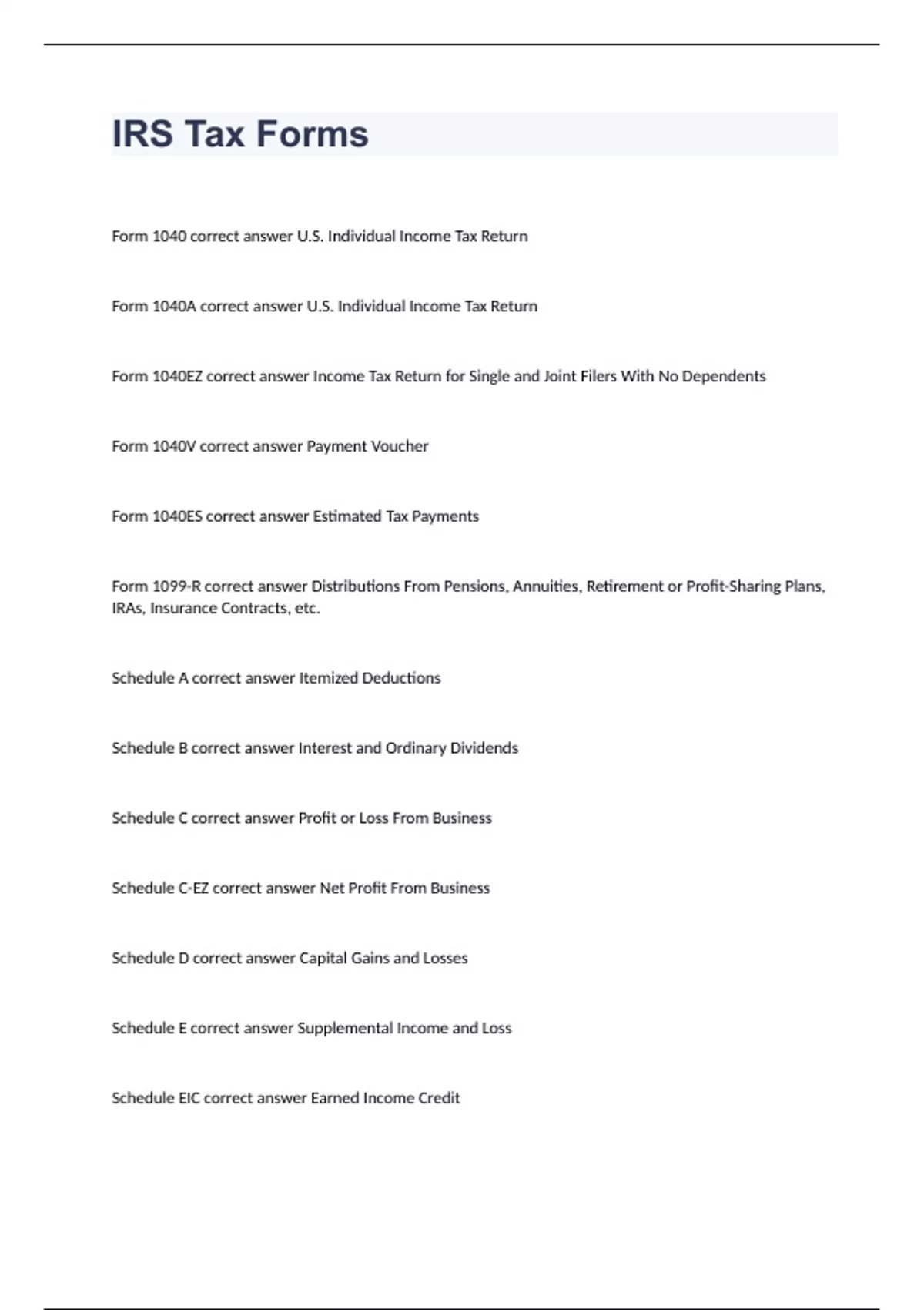 IRS Tax Forms and complete correct answers - IRS - Stuvia US