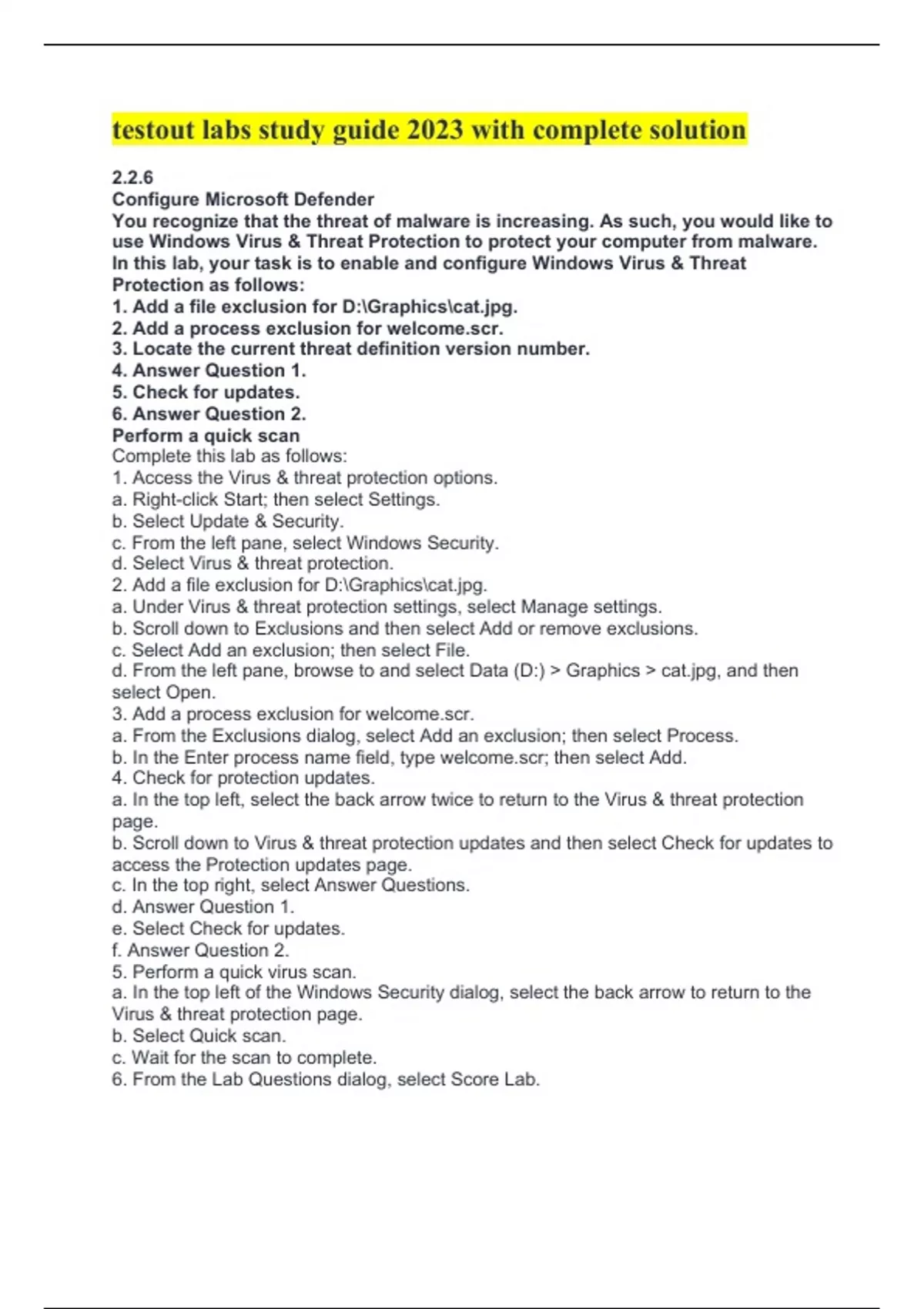 testout labs study guide 2023 with complete solution Testout labs