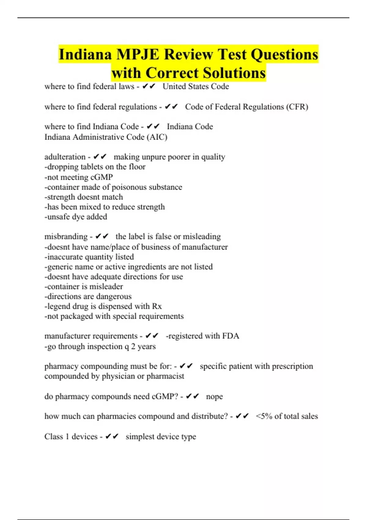 Indiana MPJE Review Test Questions with Correct Solutions - Indiana ...