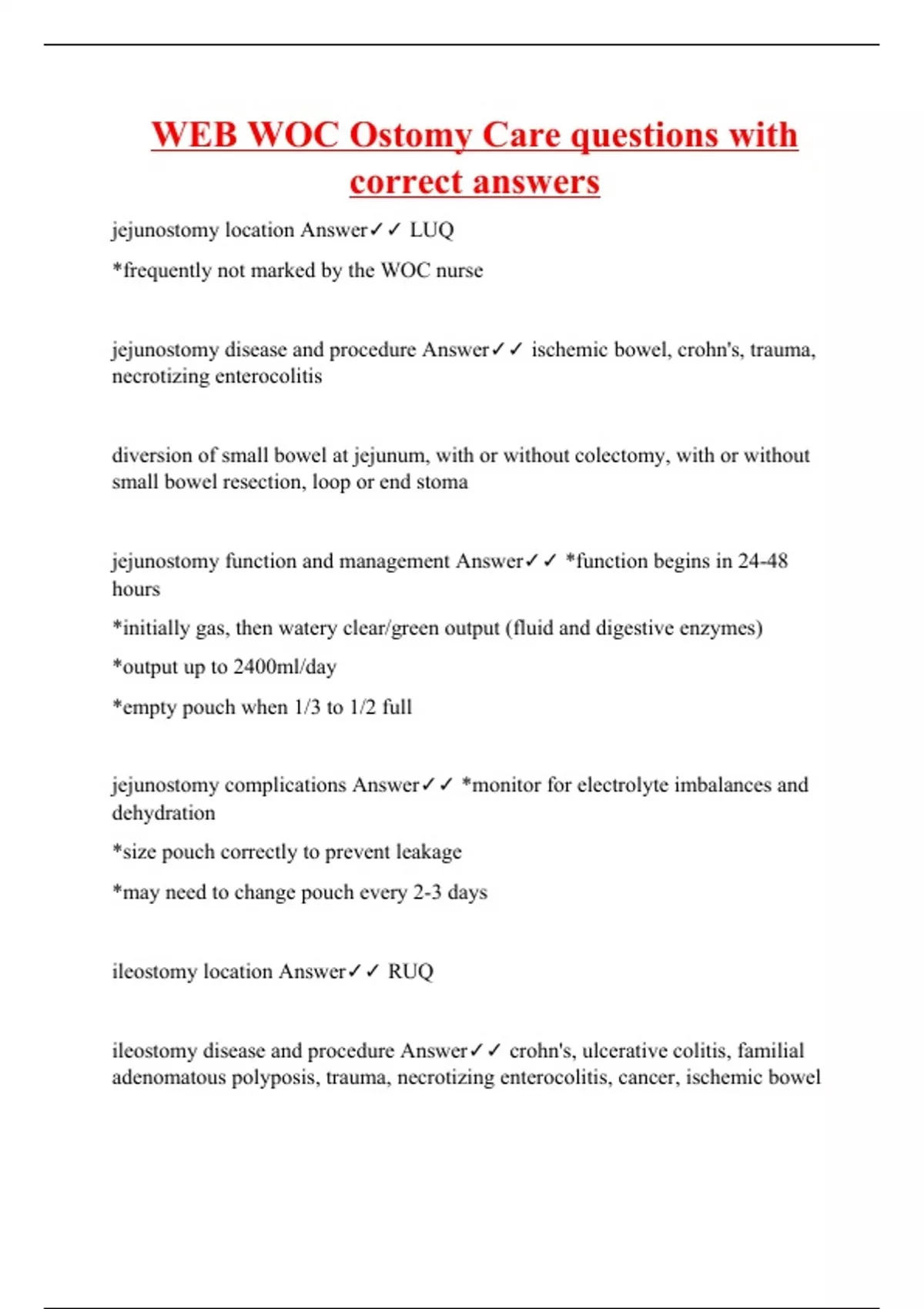 WEB WOC Ostomy Care questions with correct answers WEB WOC Stuvia US